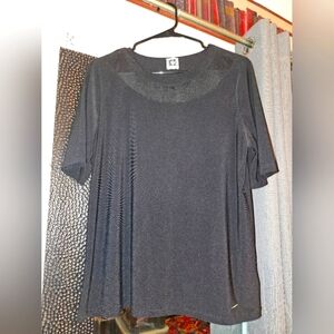 Anne Klein Black Flowy Top With Mesh Detail. Size Large.